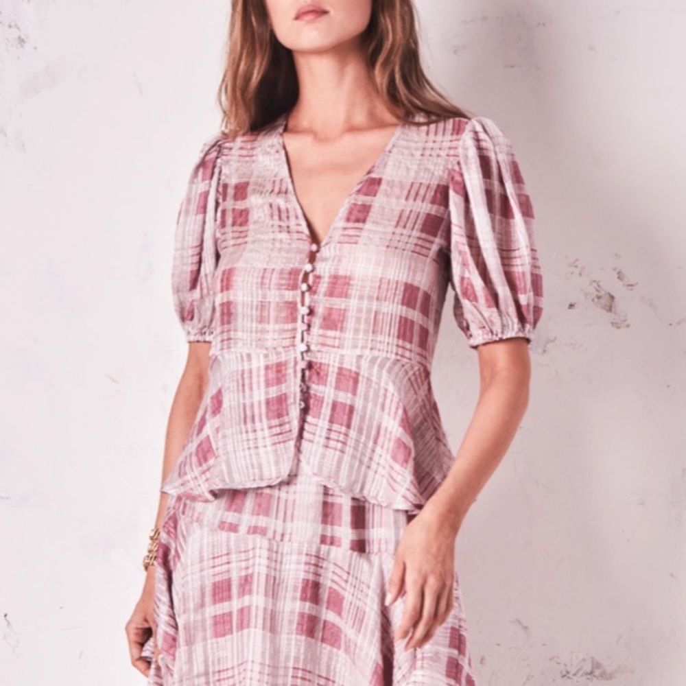 LoveShackFancy plaid silk top